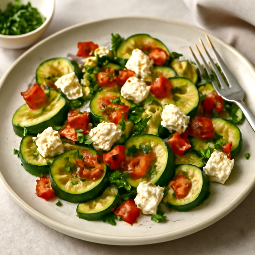 Insalata tiepida di zucchine, feta e peperone