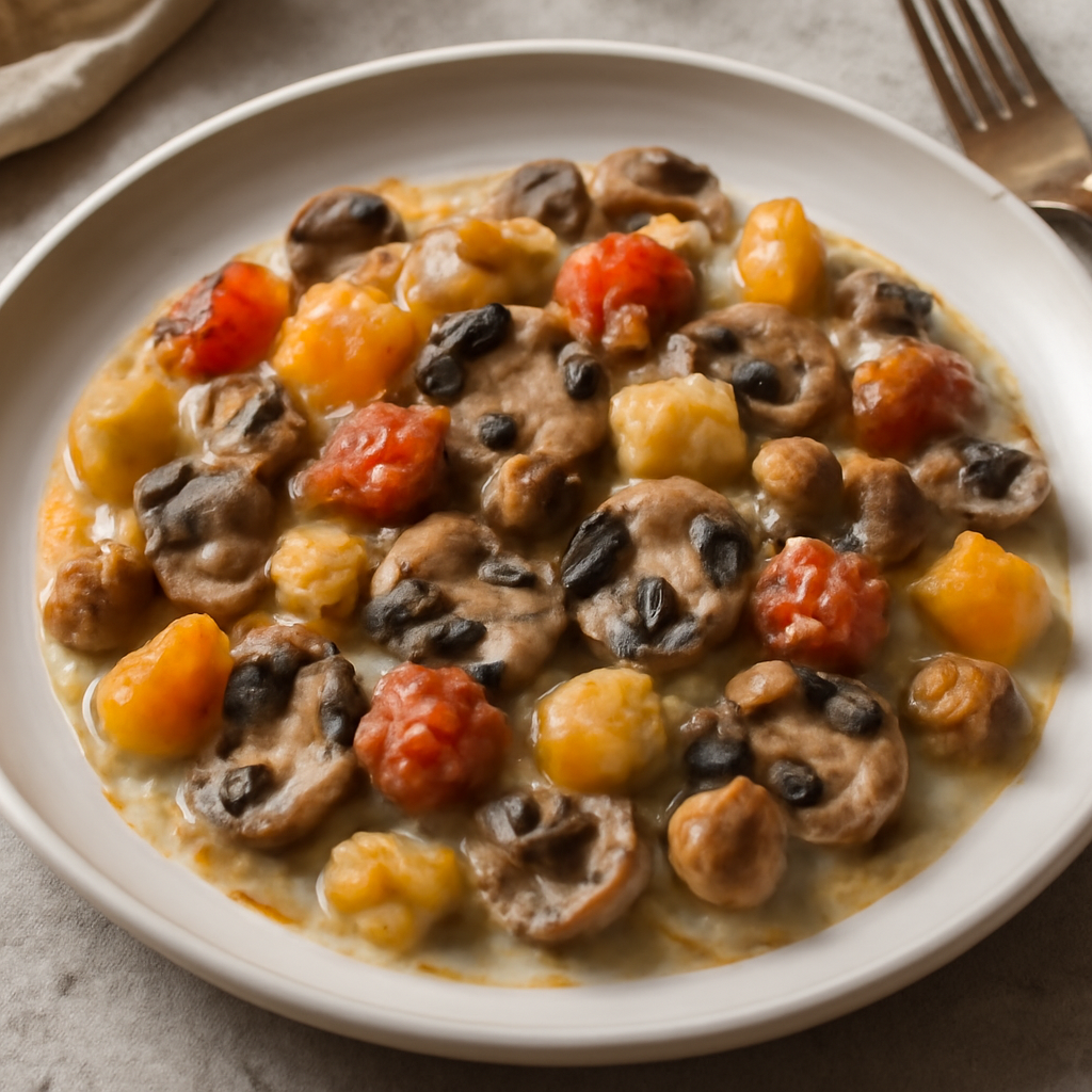 Padellata cremosa di funghi, pomodorini, zucca e patate