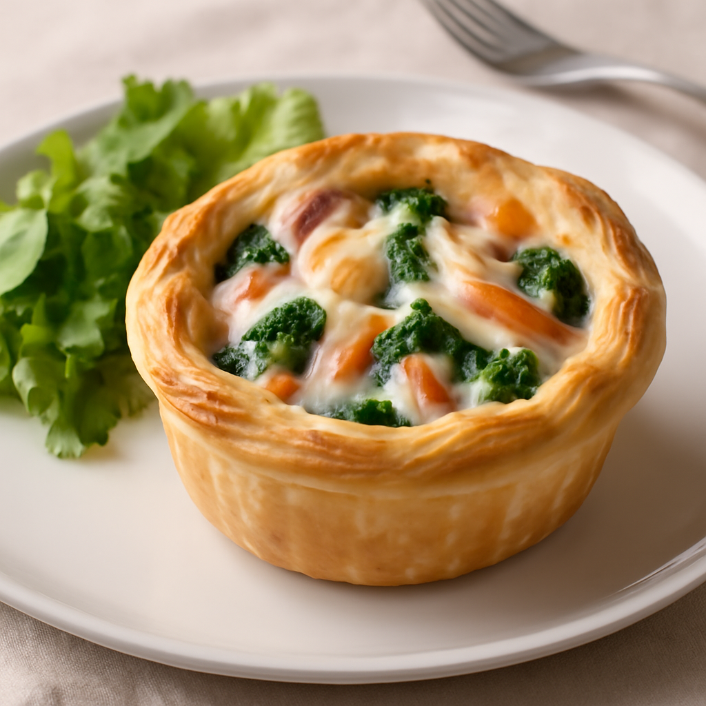 Tortino di pasta brisée con ricotta, prosciutto cotto e verdure