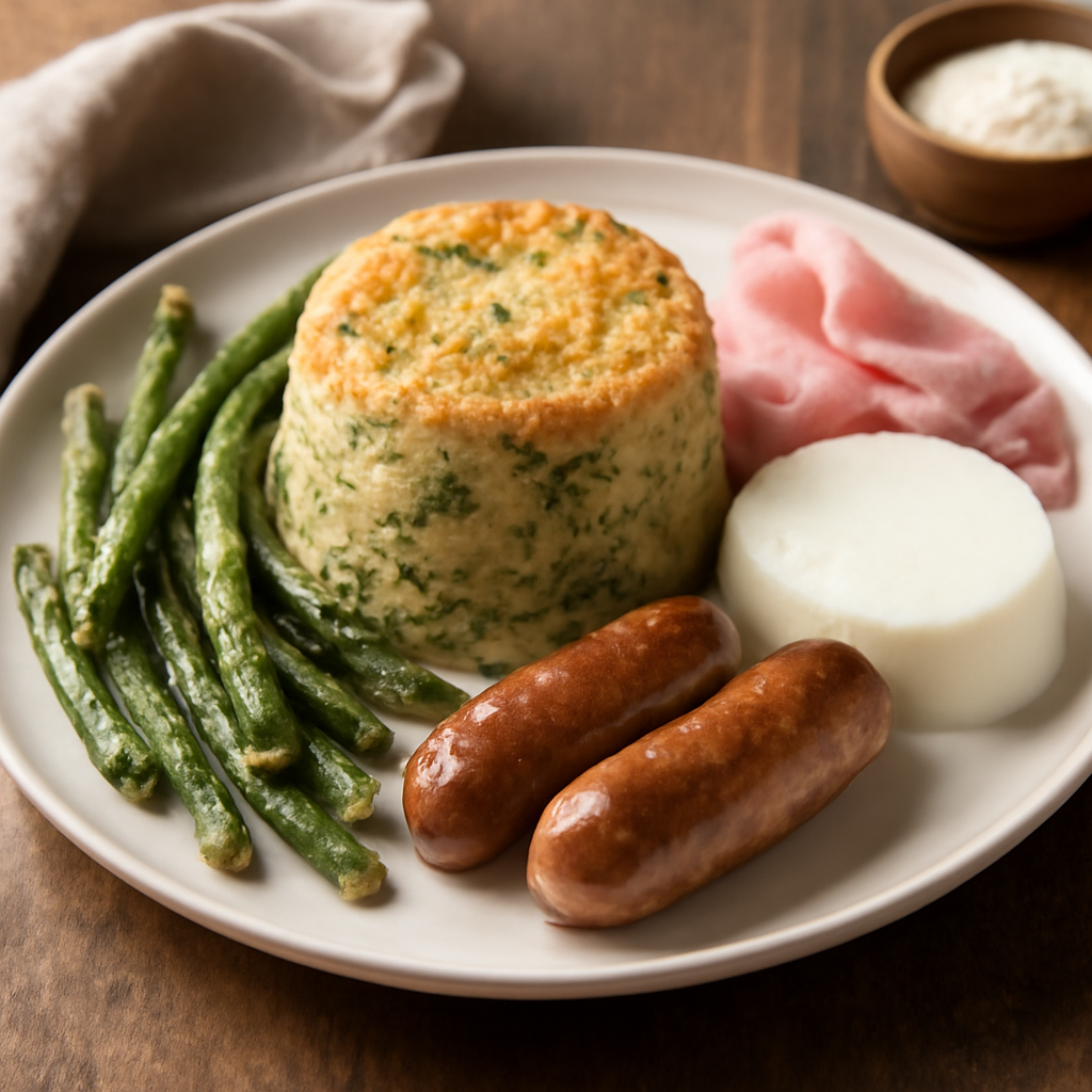 Sformato di fagiolini con luganega, prosciutto cotto, mozzarella e besciamella