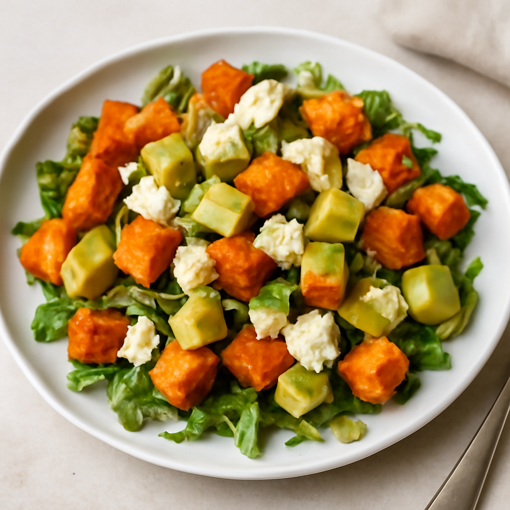 Insalata di patate dolci, feta e avocado