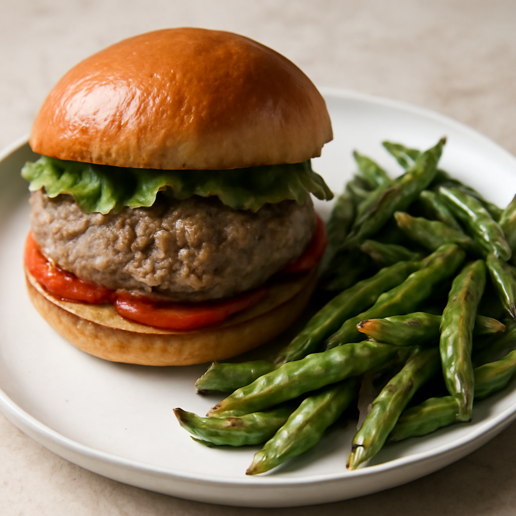 Hamburger di vitello con taccole saltate