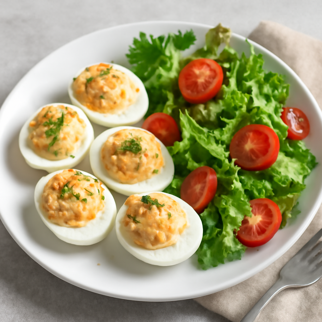 Uova sode ripiene con insalata di contorno