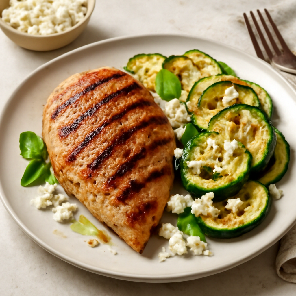 Pollo alla griglia con feta e zucchine