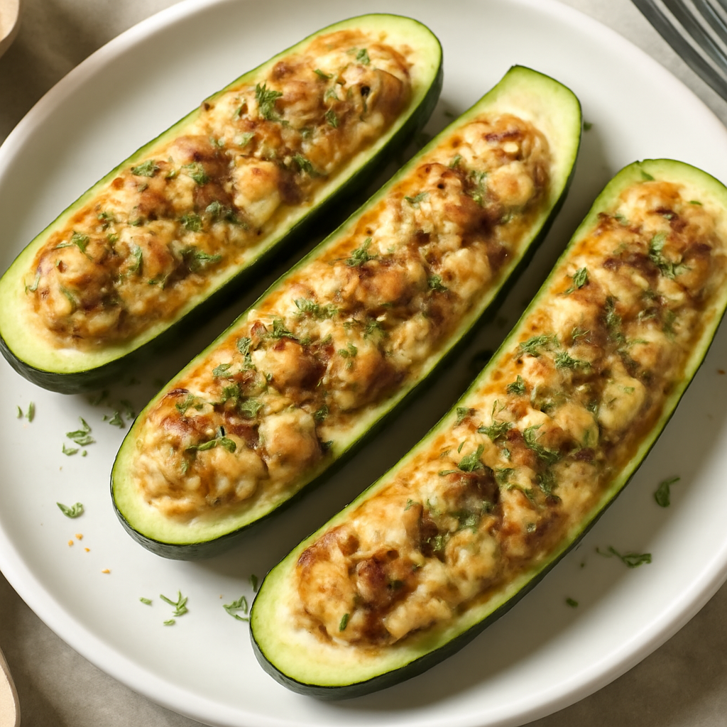Zucchine ripiene di feta e pollo