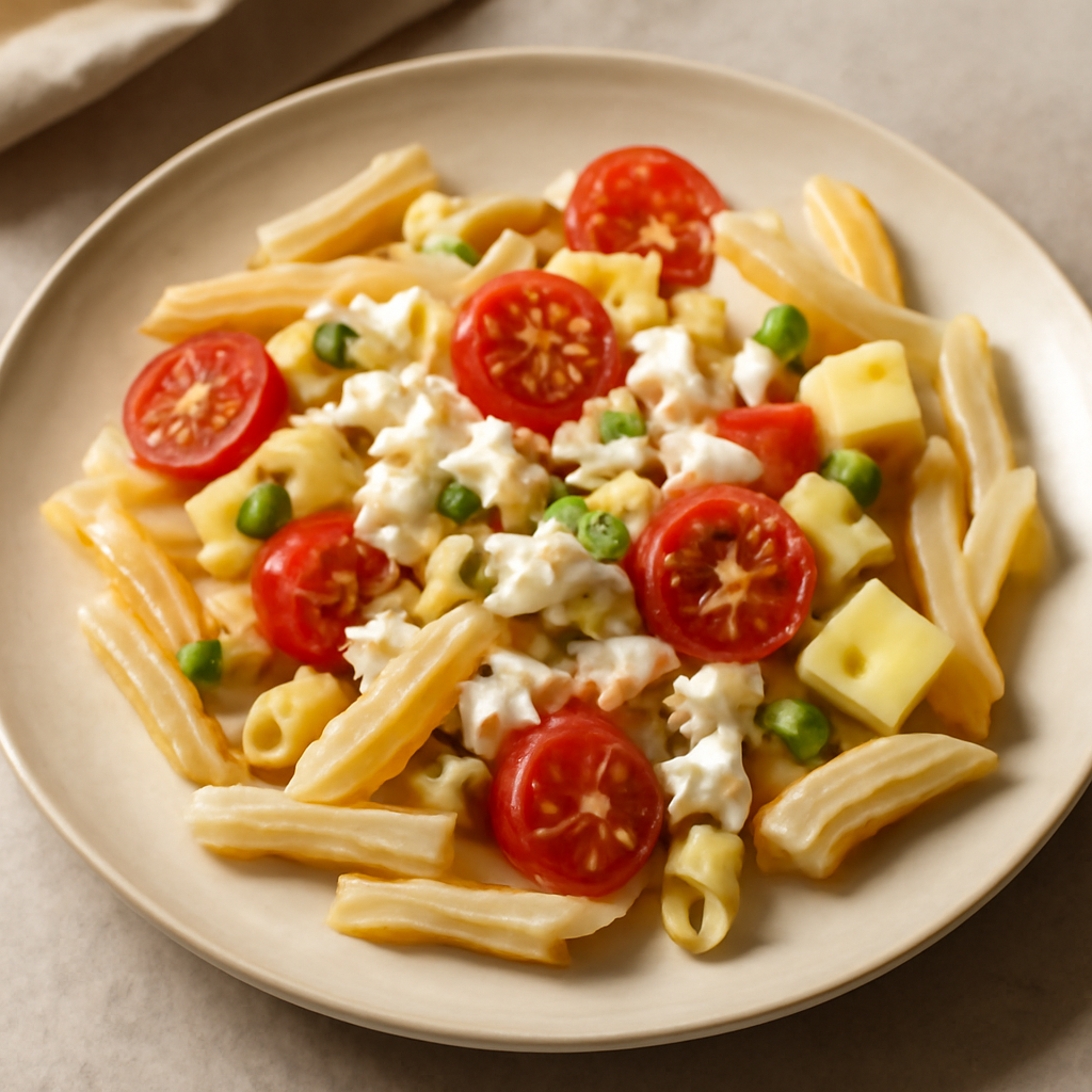 Pasta con feta, pomodori e formaggio svizzero