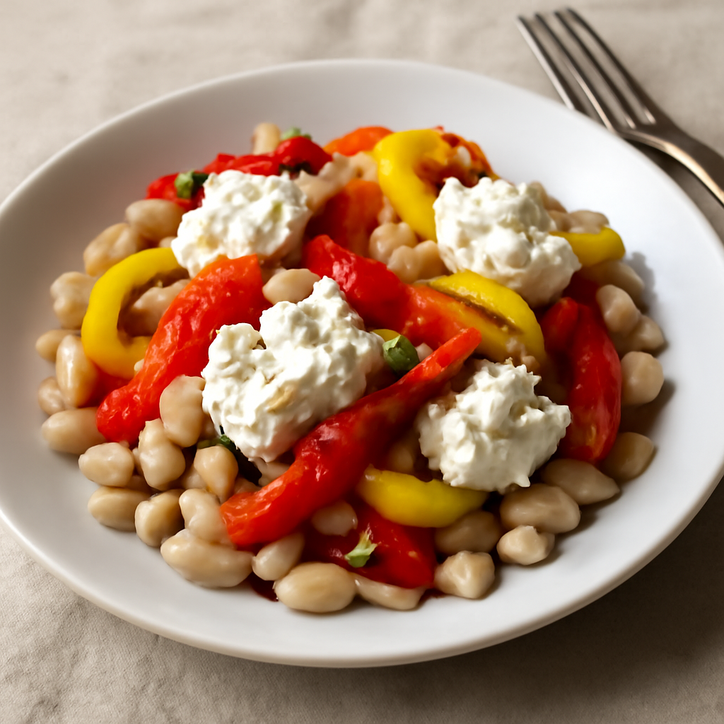 Insalata tiepida di fagioli, peperoni e robiola