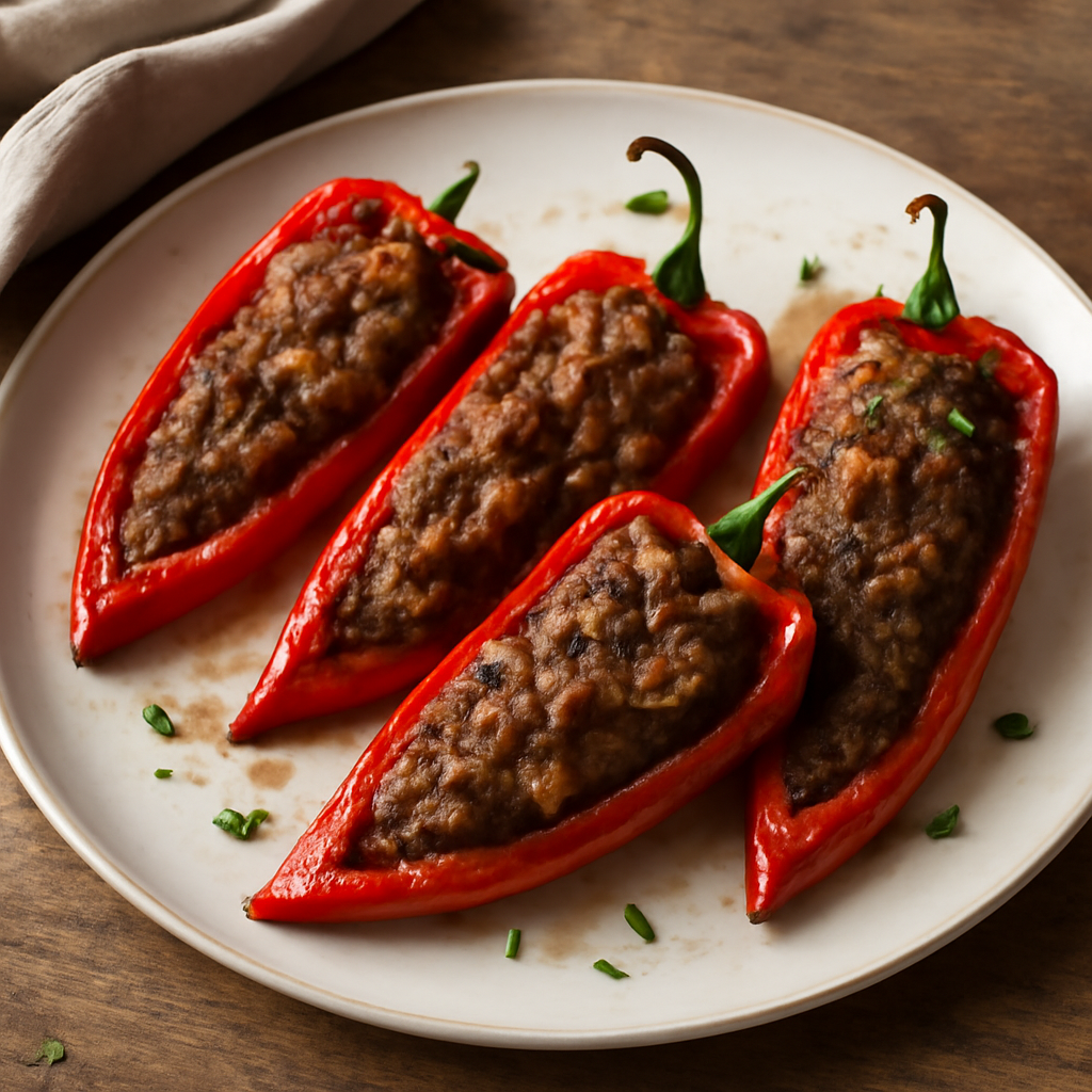 Peperoni arrostiti ripieni di carne macinata