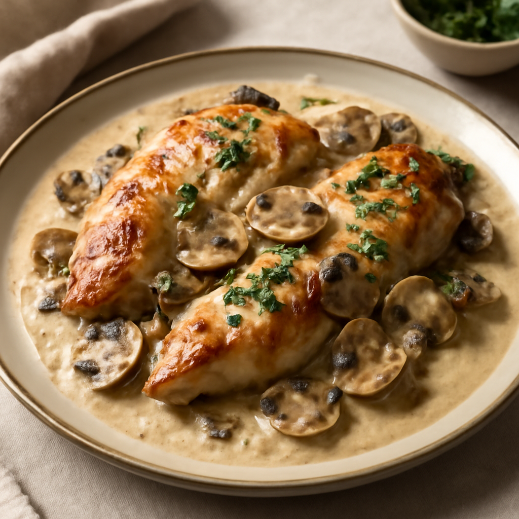 Pollo alla panna e funghi