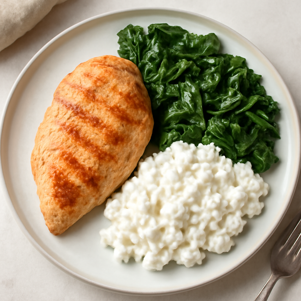 Petto di pollo con spinaci e fiocchi di latte