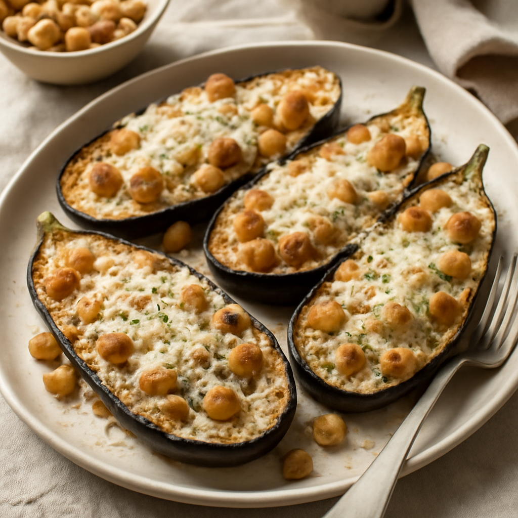 Melanzane gratinate con formaggio stagionato e ceci