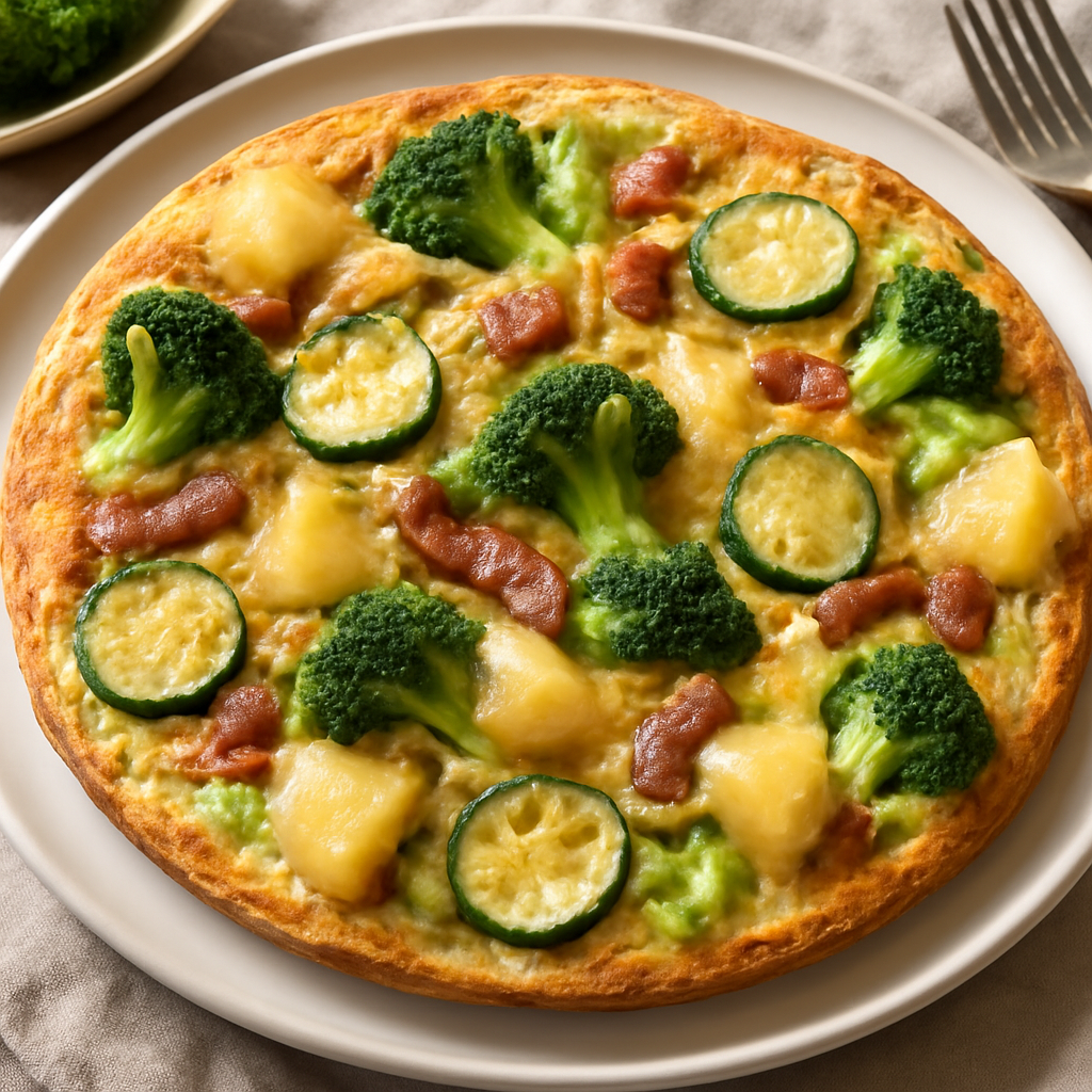 Frittata rustica con porro, patate, zucchine, guanciale e broccoli