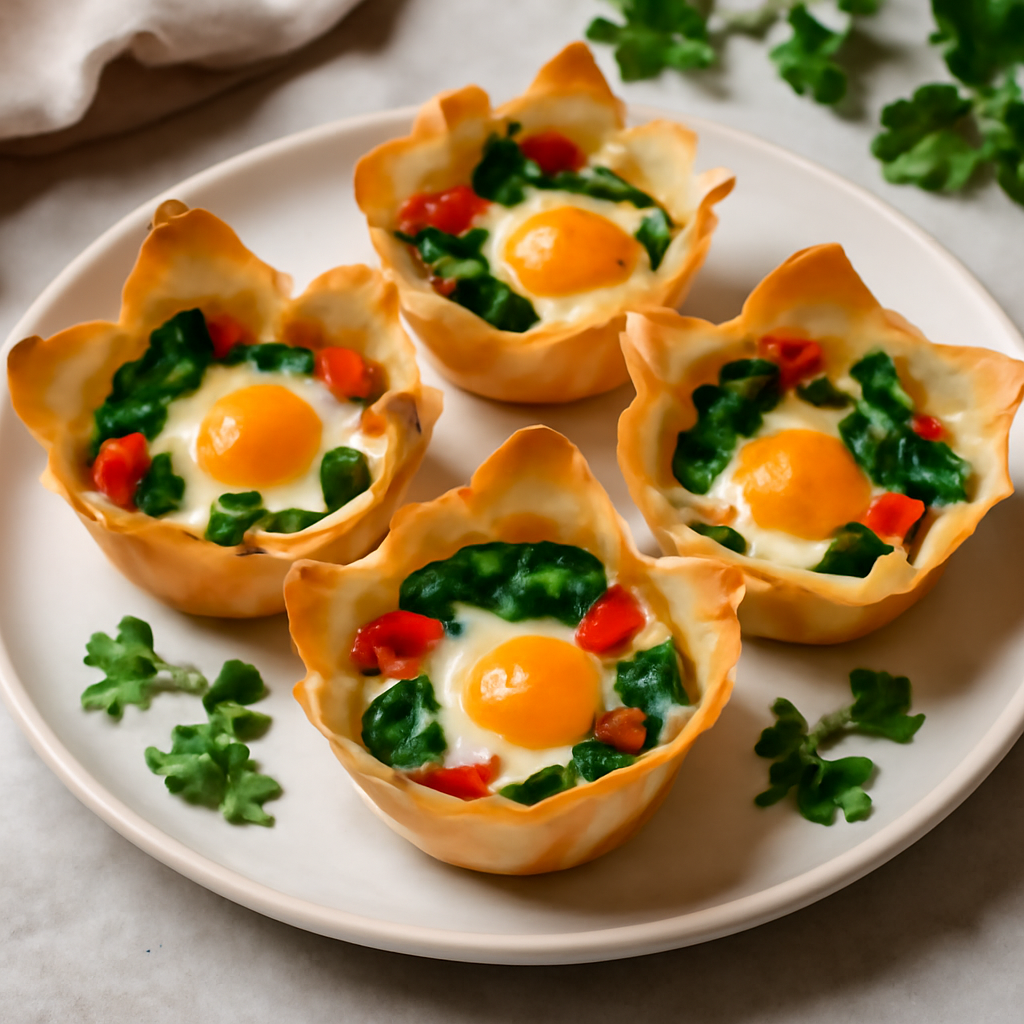 Cestini di pasta fillo con uovo e verdure