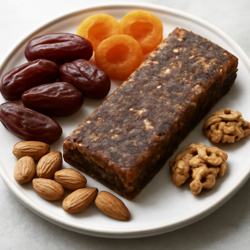 Barretta energetica con datteri, albicocche secche, mandorle e noci