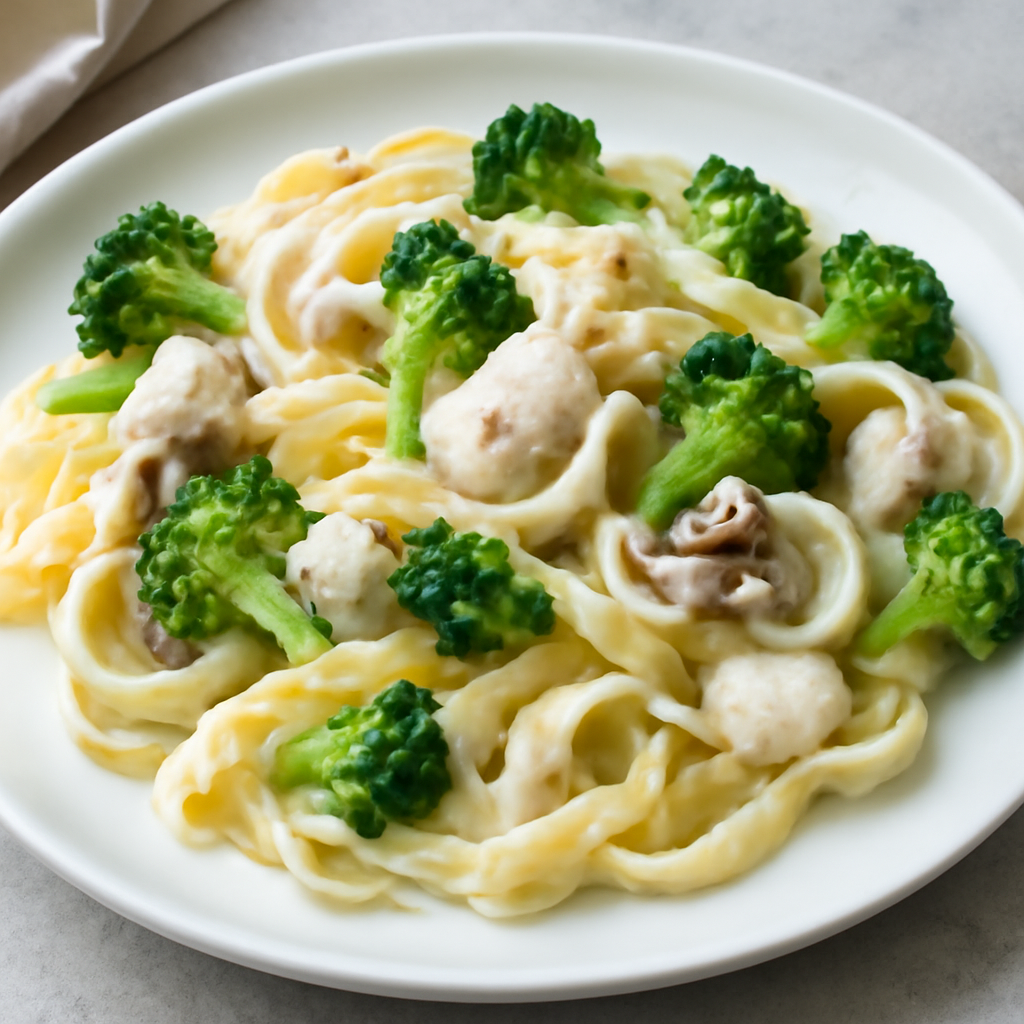 Pasta fresca con seppie, broccoli e panna