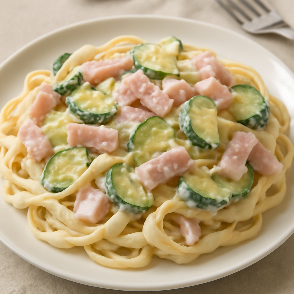 Pasta con prosciutto cotto, zucchine e panna
