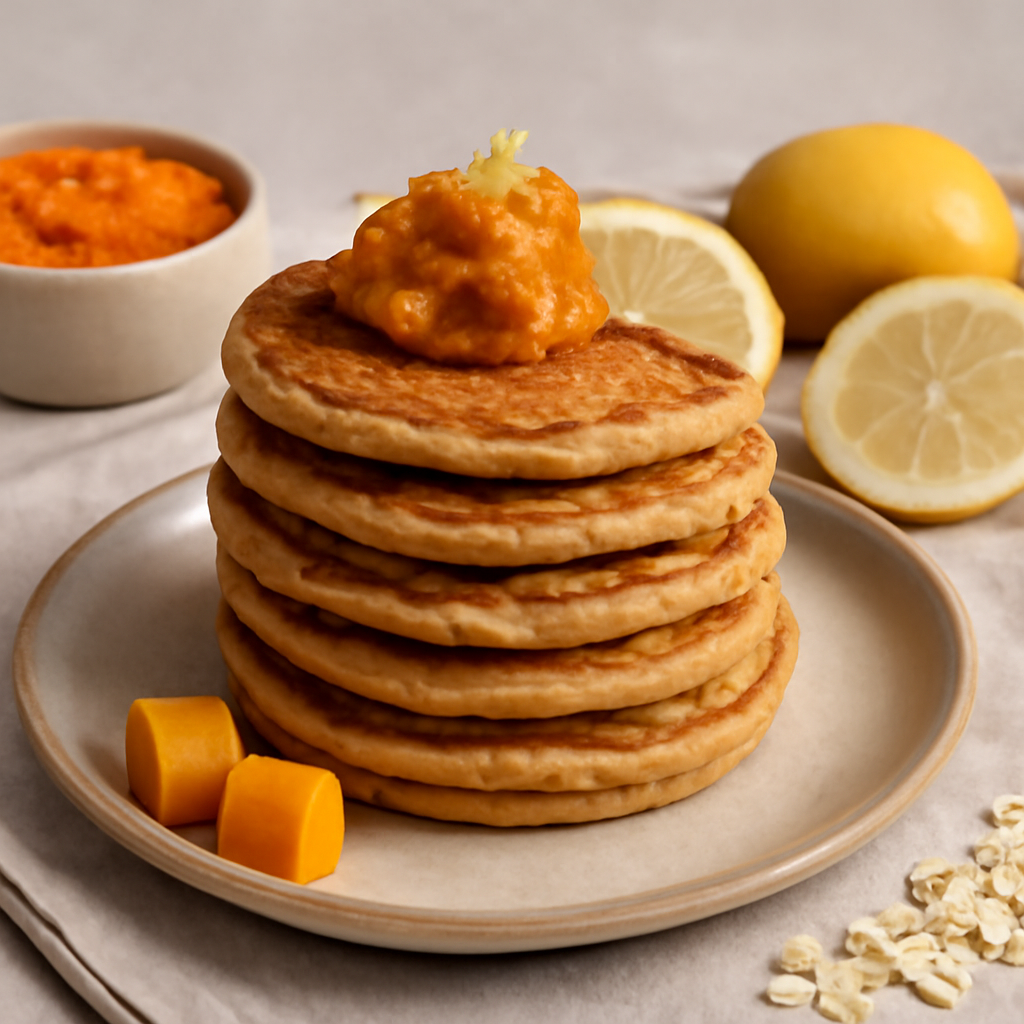 Pancake di avena e riso con zucca e limone