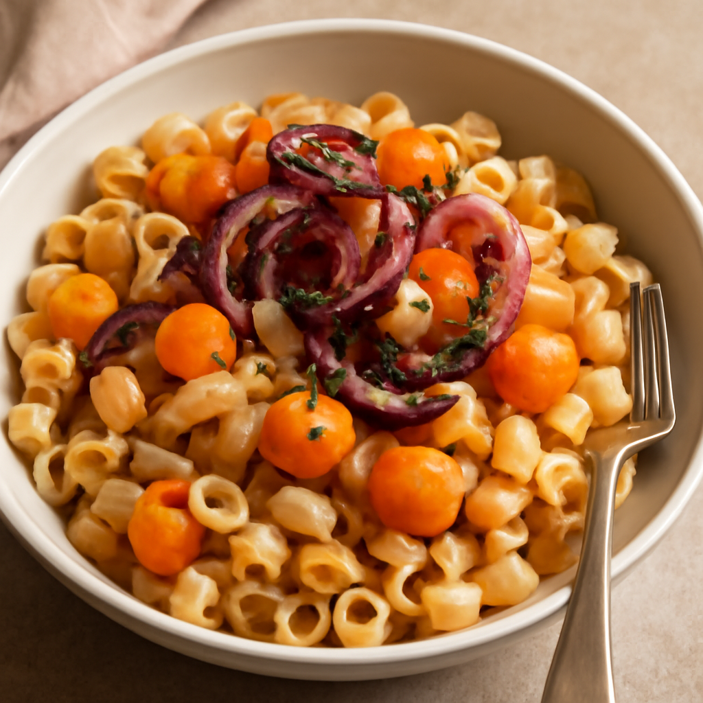 Pasta con fagioli, zucca e cipolla