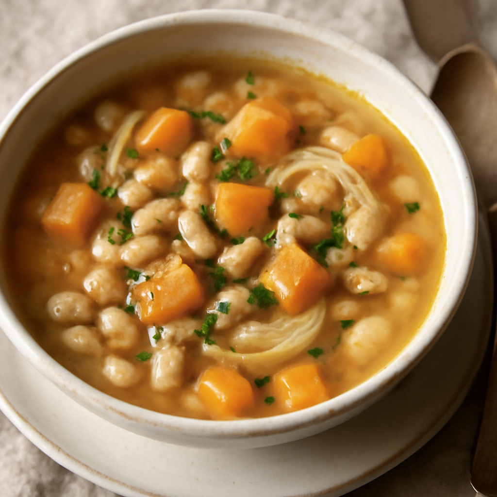 Zuppa di fagioli, zucca e cipolla