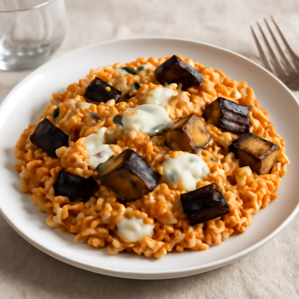 Riso con mozzarella e melanzane