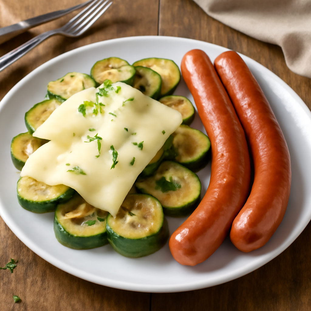 Wurstel con zucchine e sottilette al parmigiano