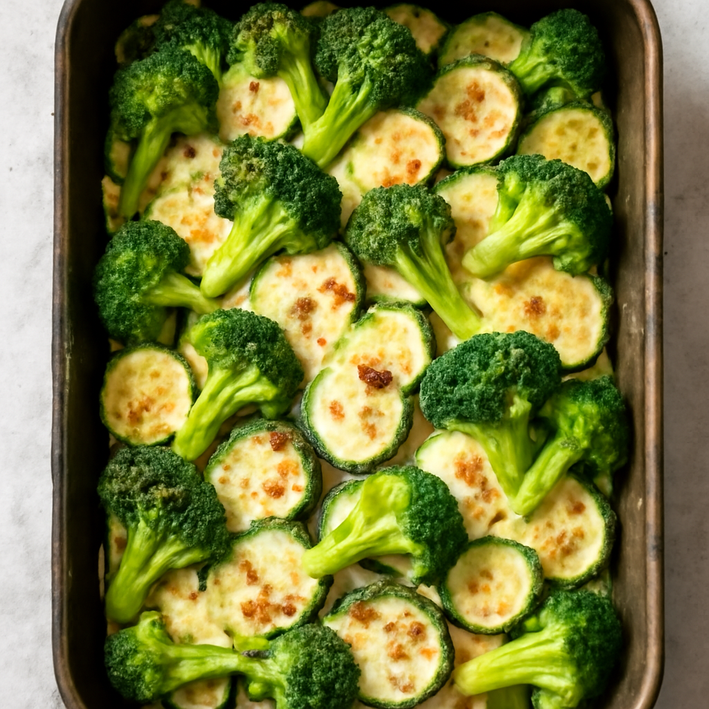 Teglia di broccoli, zucchine e mozzarella al forno