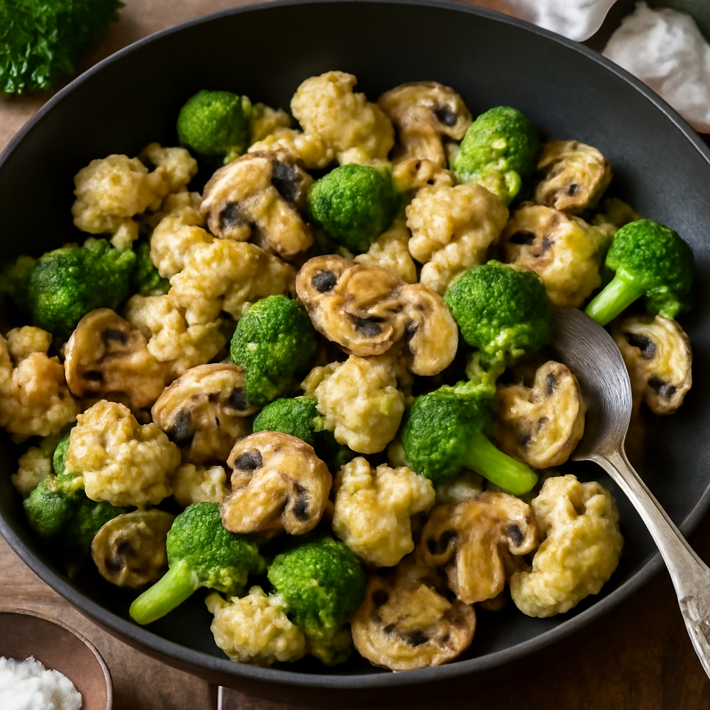 Padellata di cavolfiore, funghi e broccoli