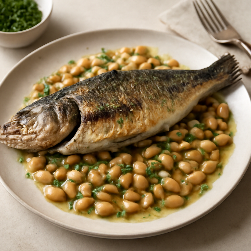 Branzino con fagioli cannellini