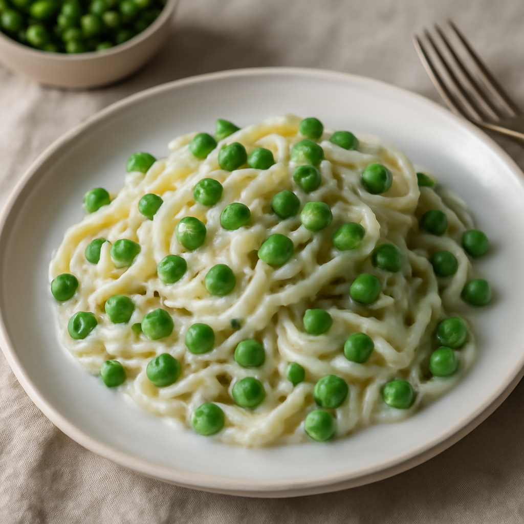 Pasta con panna fresca e piselli