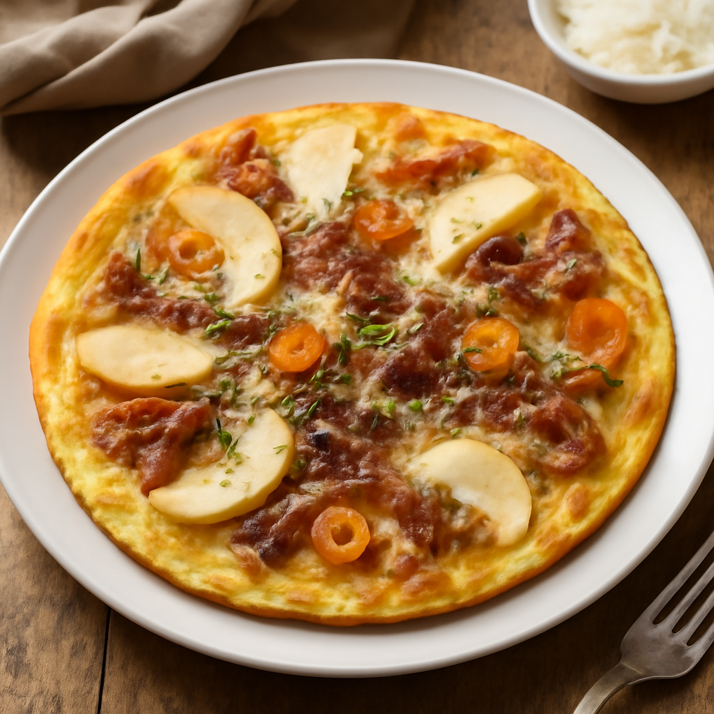 Frittata con mele, carote, cipolle, speck e parmigiano