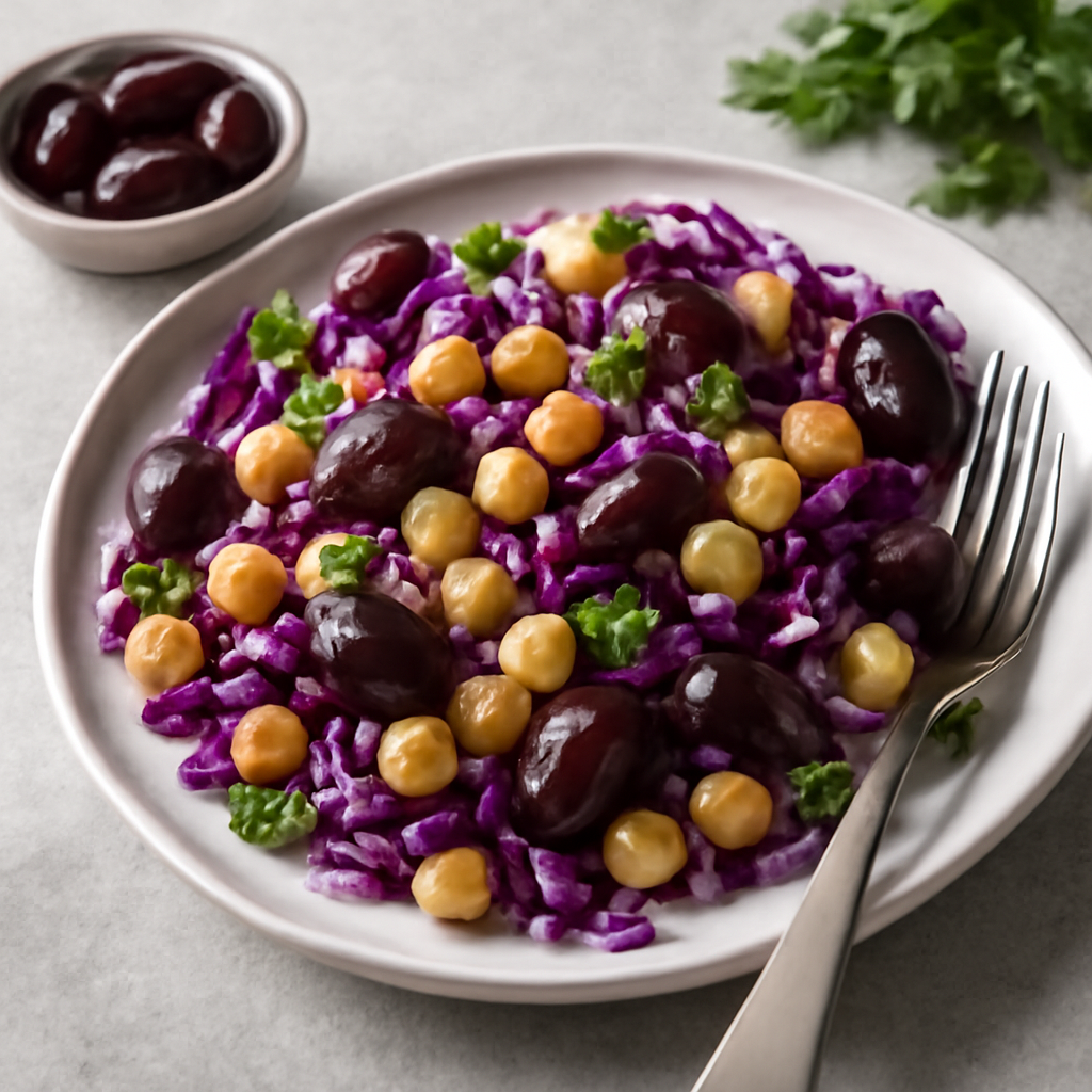 Insalata di ceci, cavolo rosso e olive