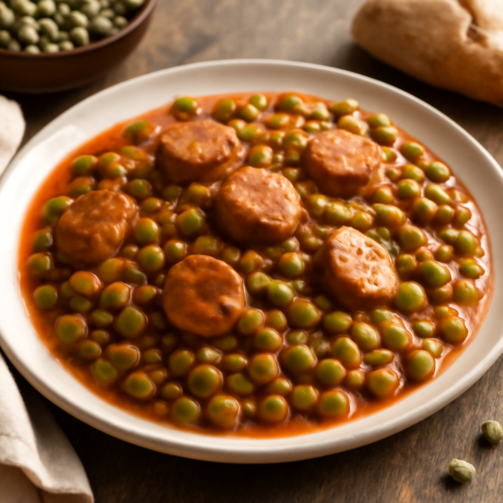 Piselli e salsiccia in umido