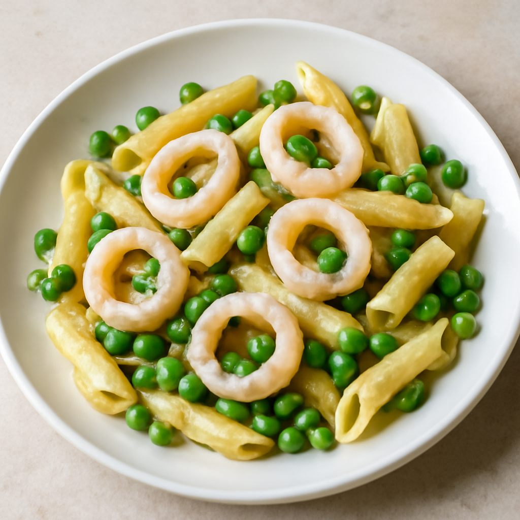 Pasta con calamari e piselli