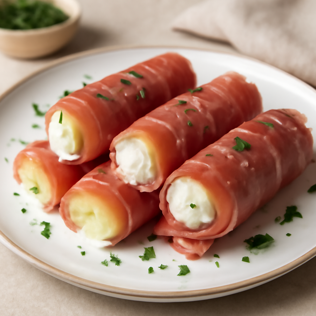 Involtini di prosciutto con patate e formaggio cremoso