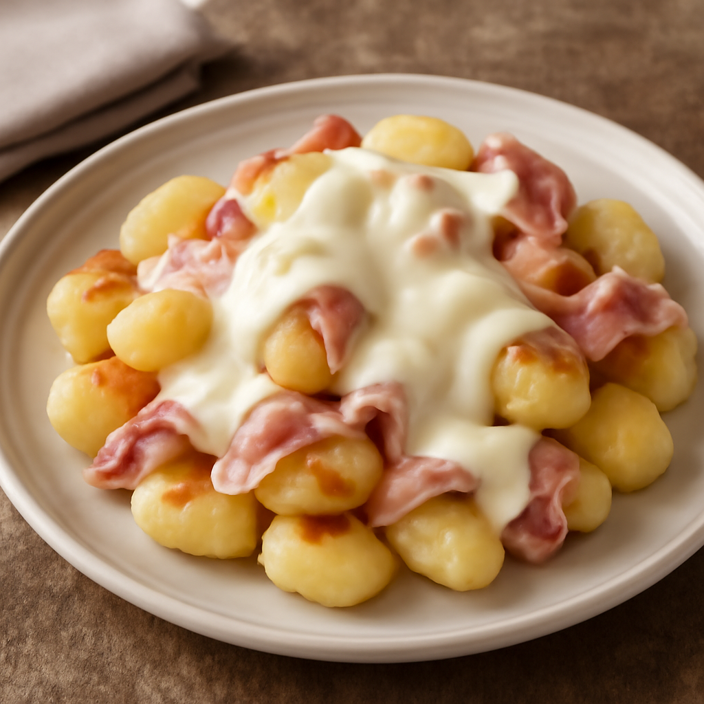 Gnocchi di patate con prosciutto e sottilette
