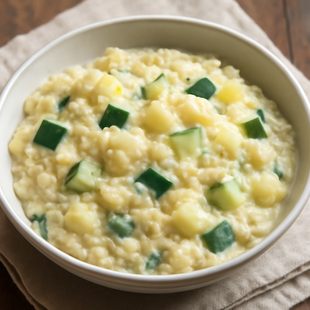 Pastina cremosa con zucchine, patate e formaggino