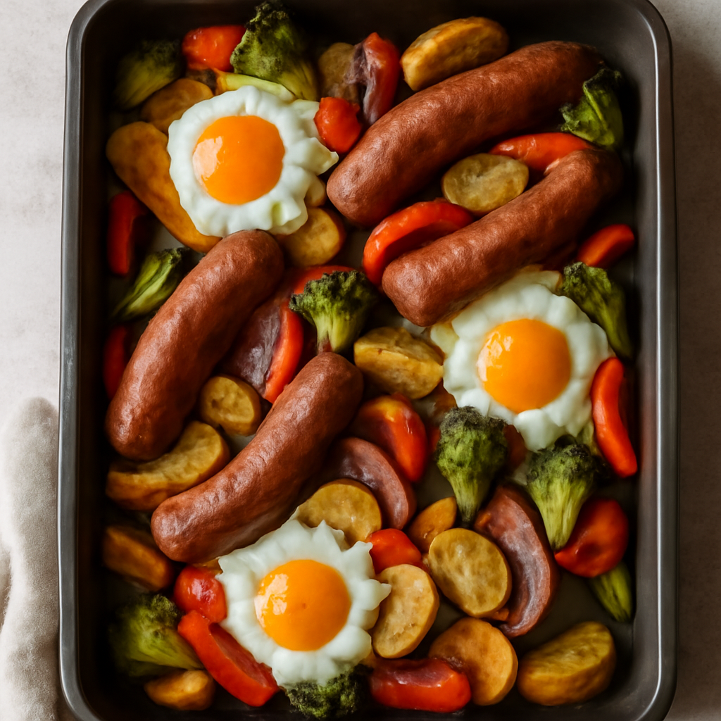 Teglia di verdure miste con uovo e salsiccia