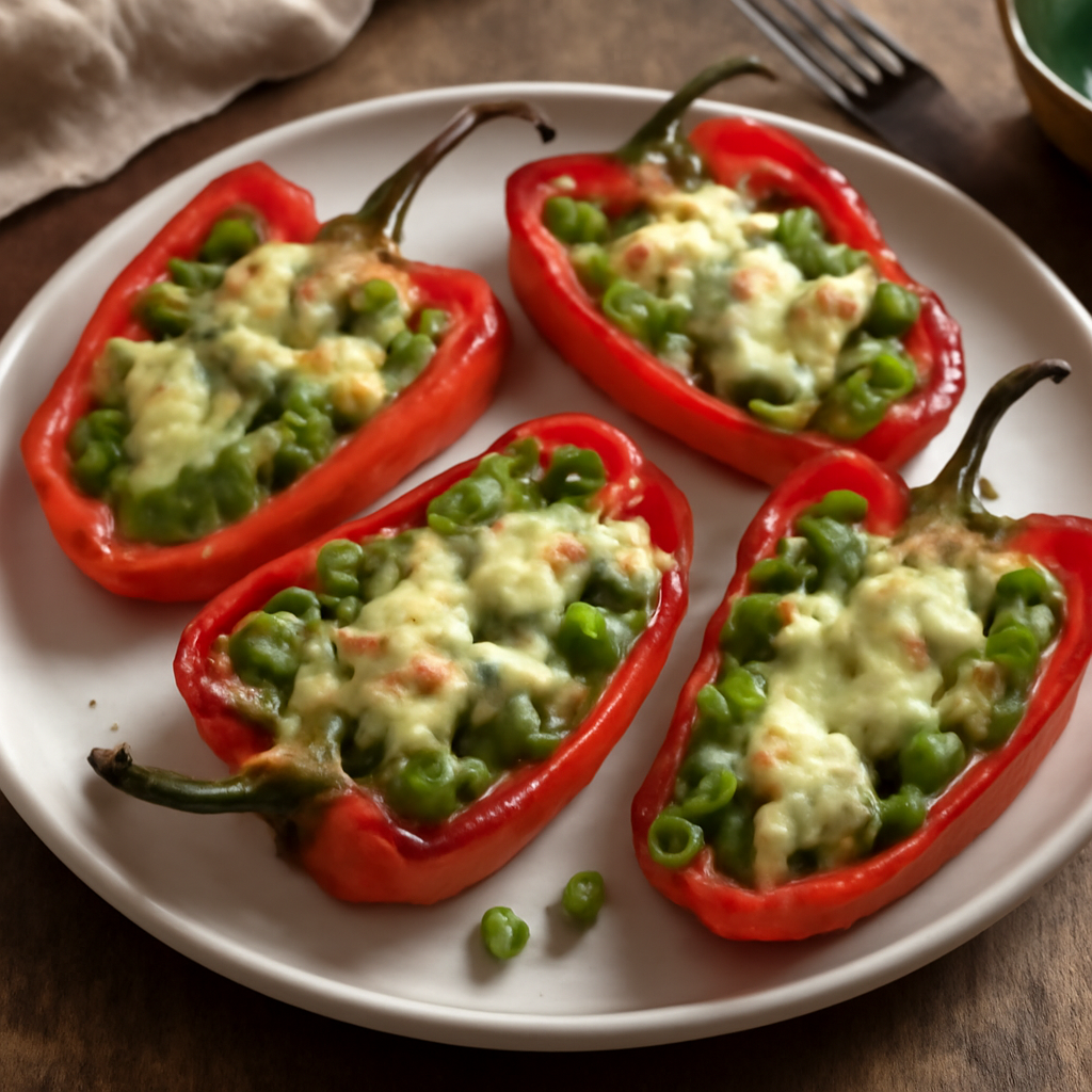 Peperoni ripieni di piselli e mozzarella