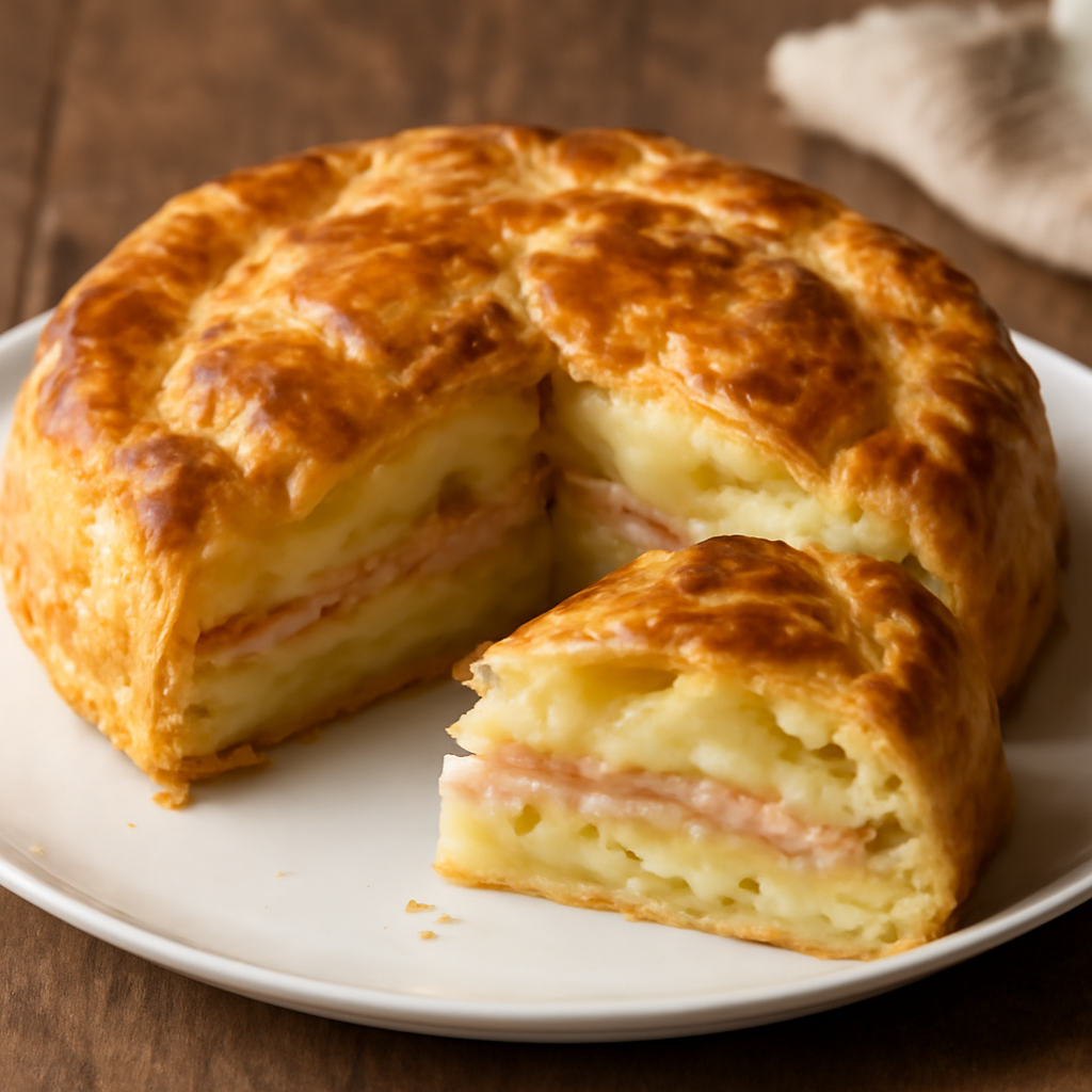 Tortino di patate con pasta sfoglia e prosciutto cotto