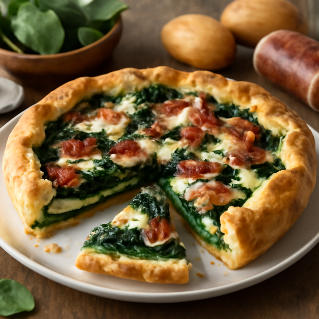 Torta salata con spinaci, patate, robiola e speck