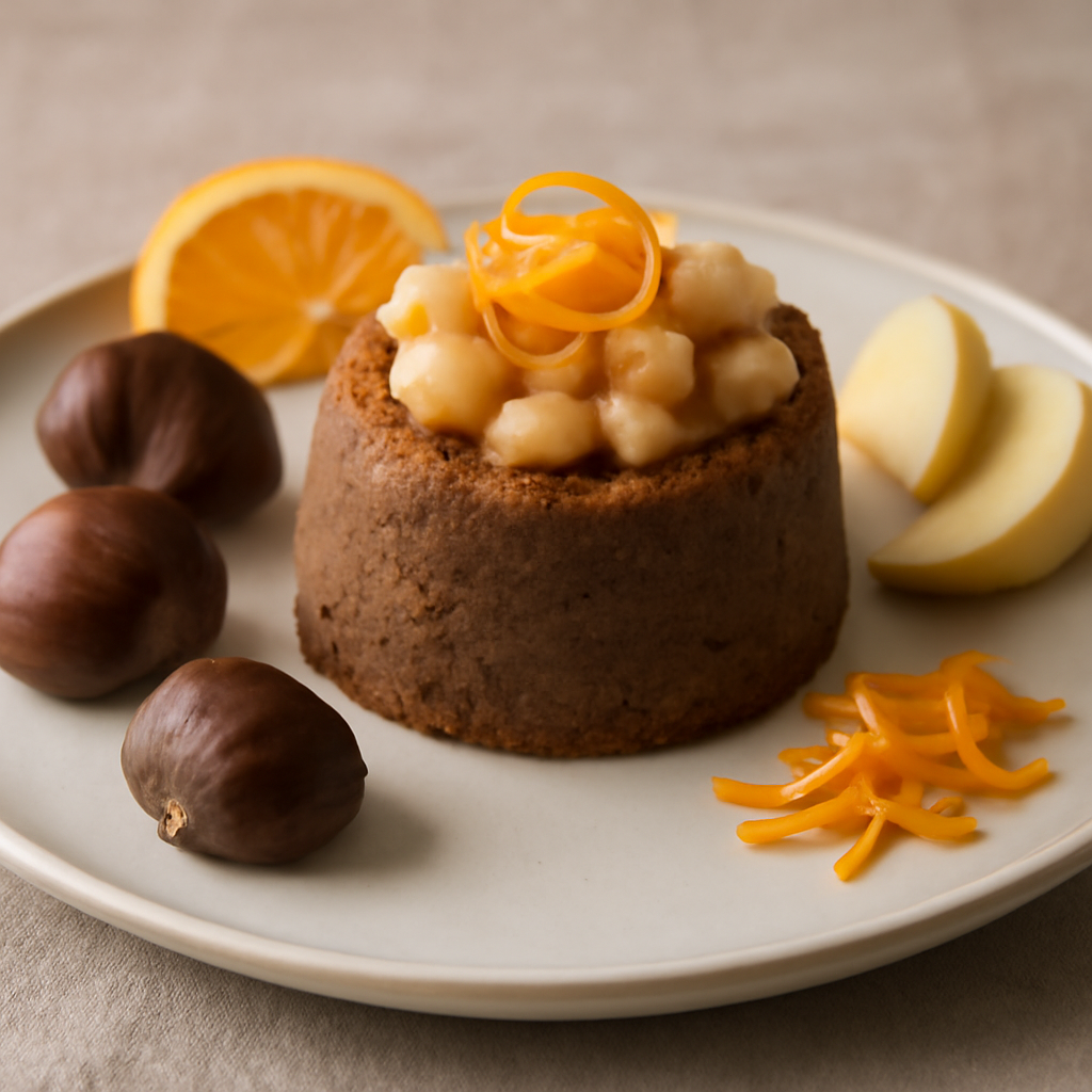 Tortino di castagne con mele e arancia