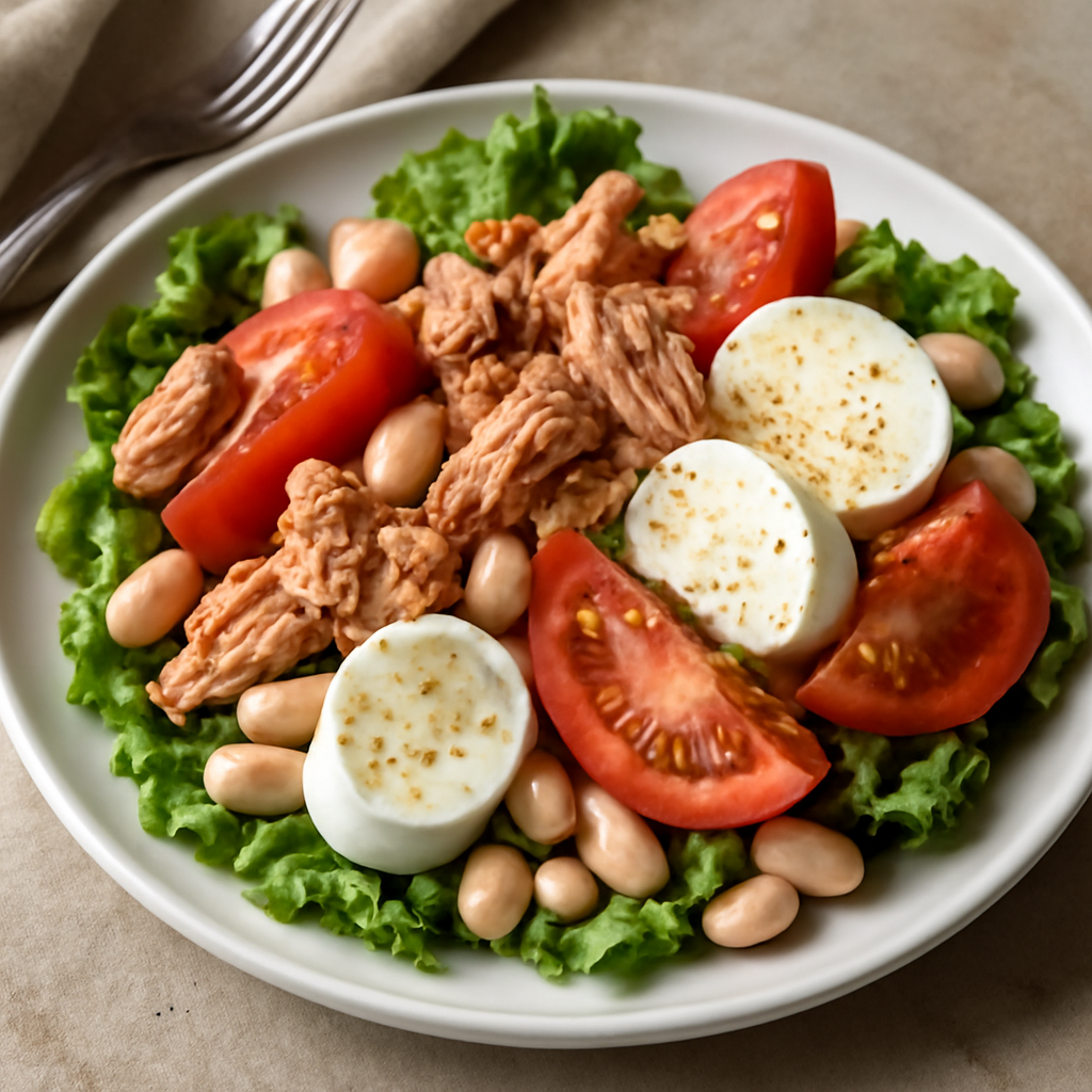 Insalata di tonno, mozzarella, pomodori e fagioli