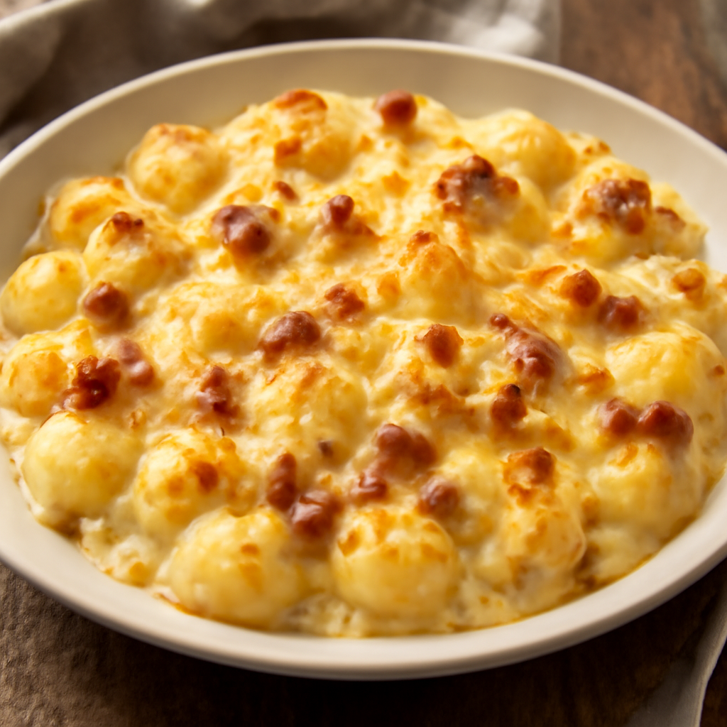 Gnocchi gratinati con pancetta, Emmental e crema di Philadelphia