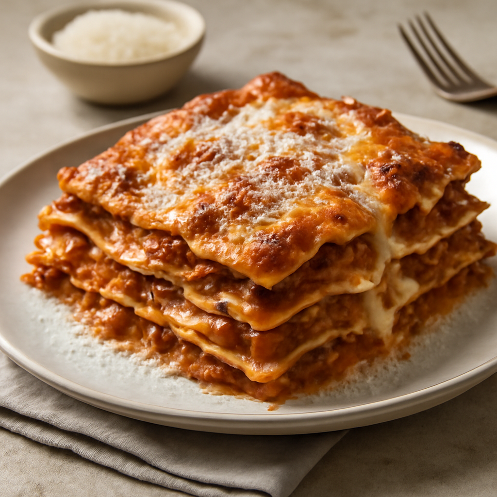 Foto di Lasagne al forno pronte con formaggio grattugiato