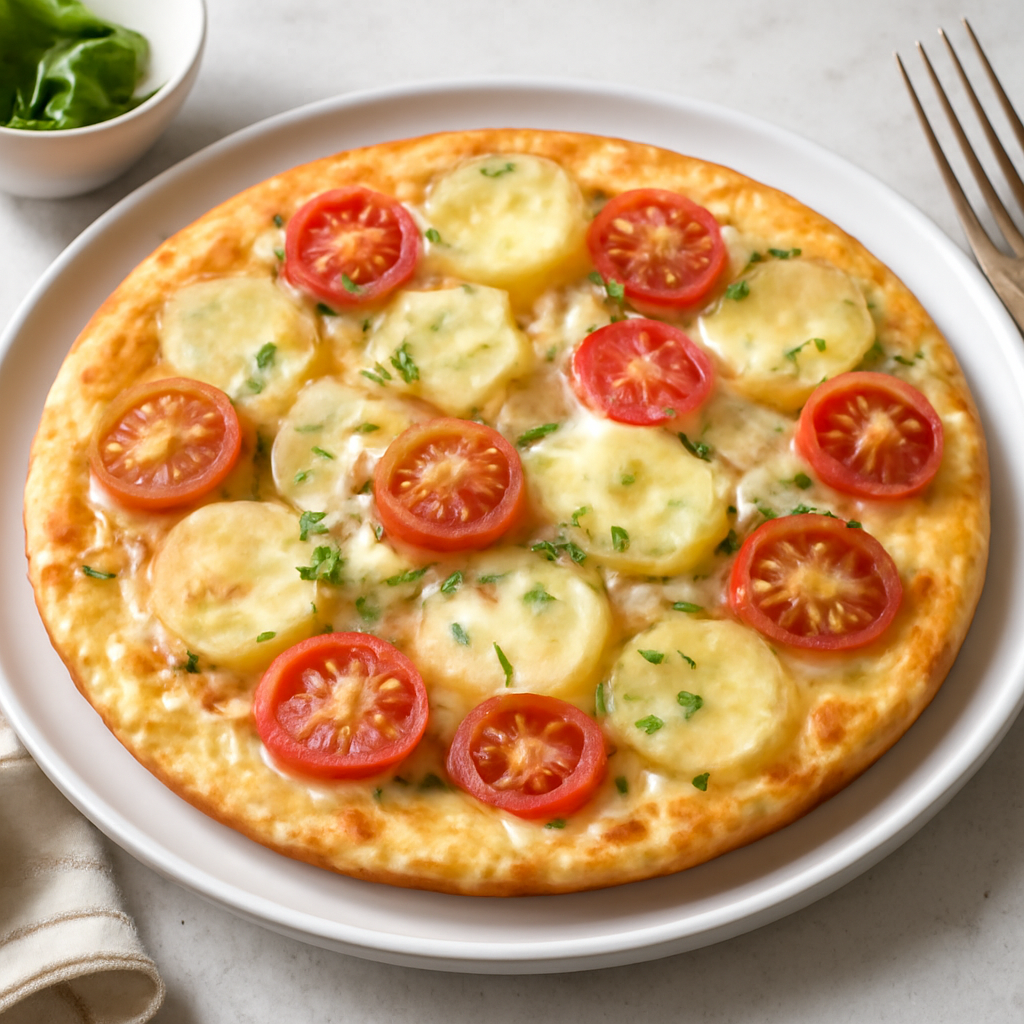 Frittata di patate, cipolla, pomodori e formaggio