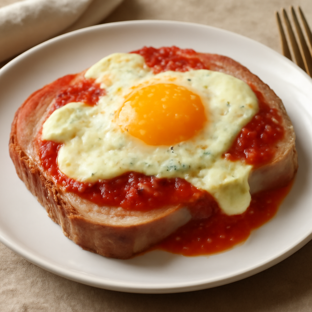 Affettato al forno con salsa piccante, parmigiano, mozzarella e uovo