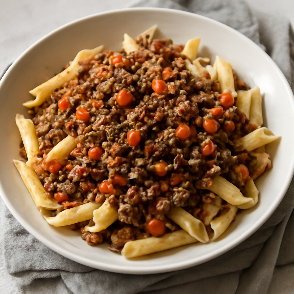 Pasta con macinato misto e carote