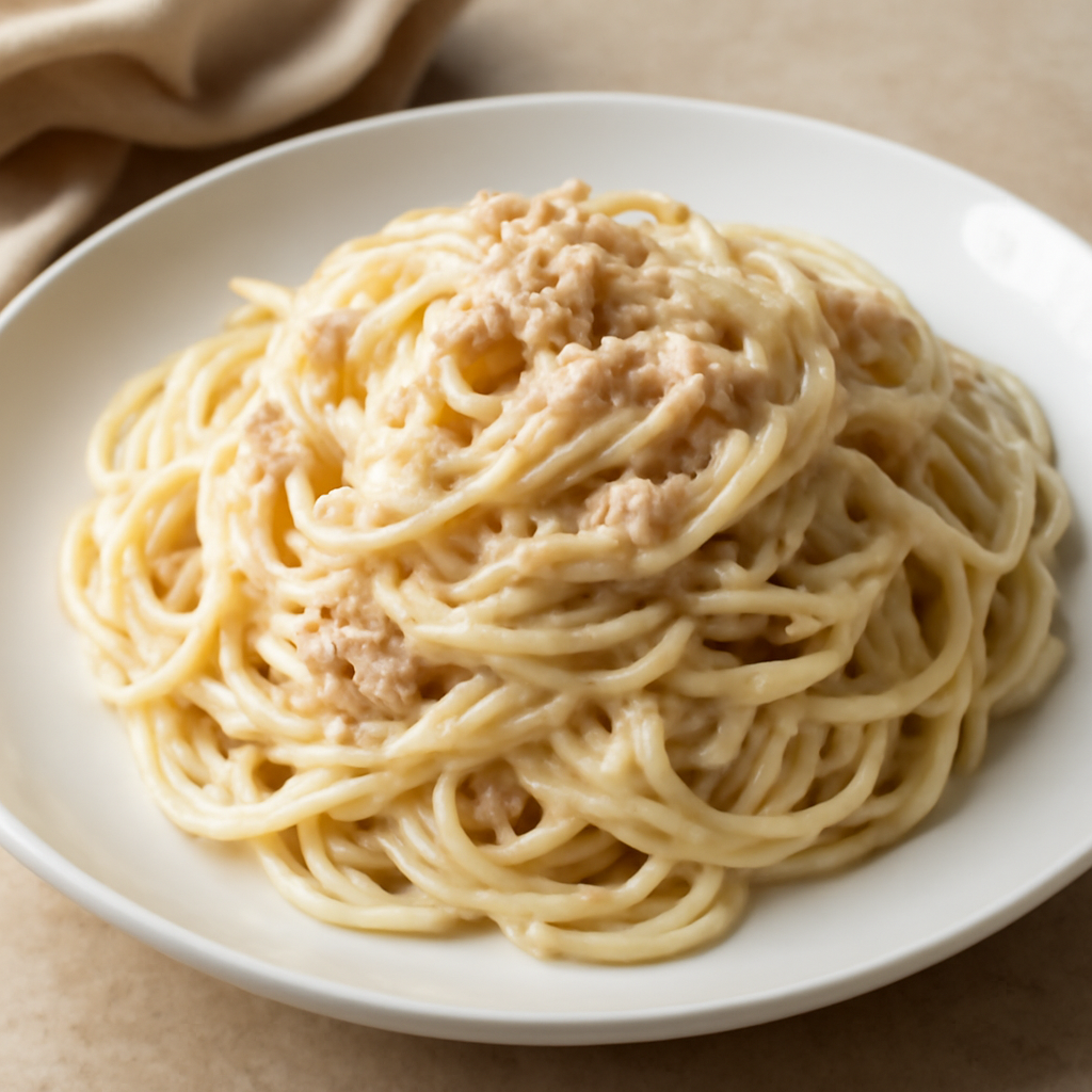 Spaghetti con cremina di maionese e tonno