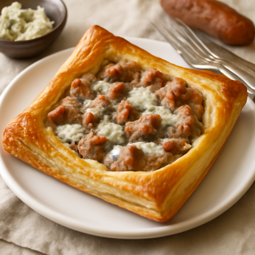 Sfogliatina di pasta sfoglia con gorgonzola e salsiccia