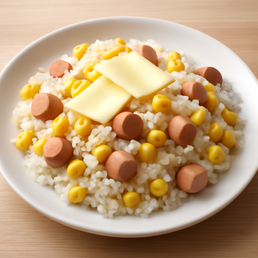 Insalata di riso con mais, wurstel e sottiletta